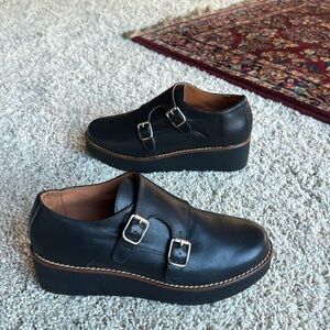 Like new! Soft leather Anthropologie Monkstrap 2” platform Wedge